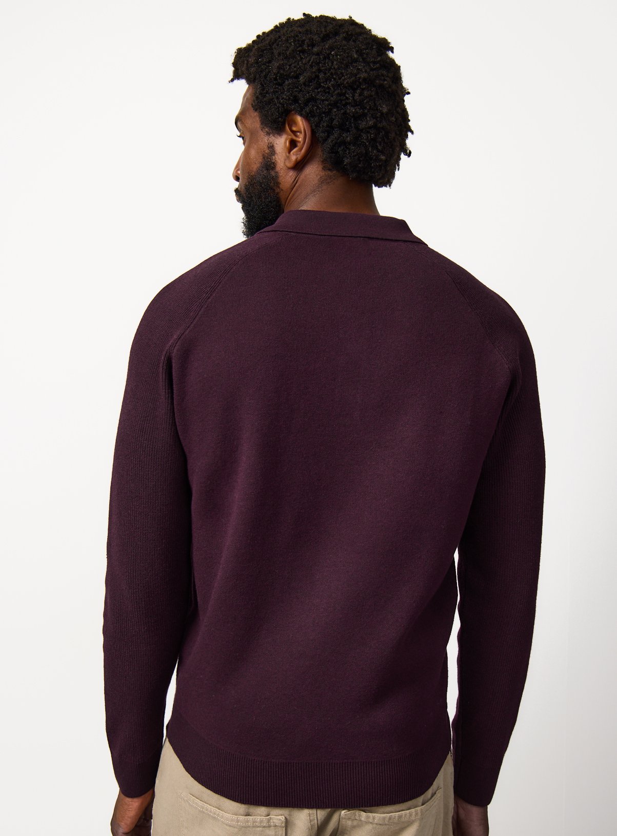 Dark Red Long Sleeve Ribbed Polo Shirt XXXL - Image 5 thumbnail